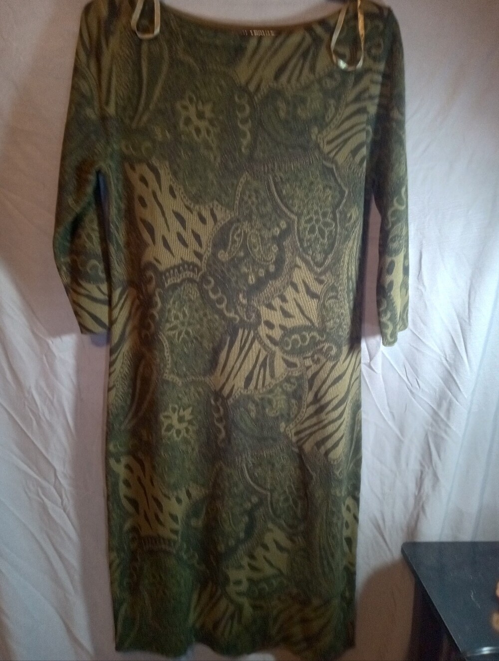 Nina Leonard Green Paisley Wool Dress
